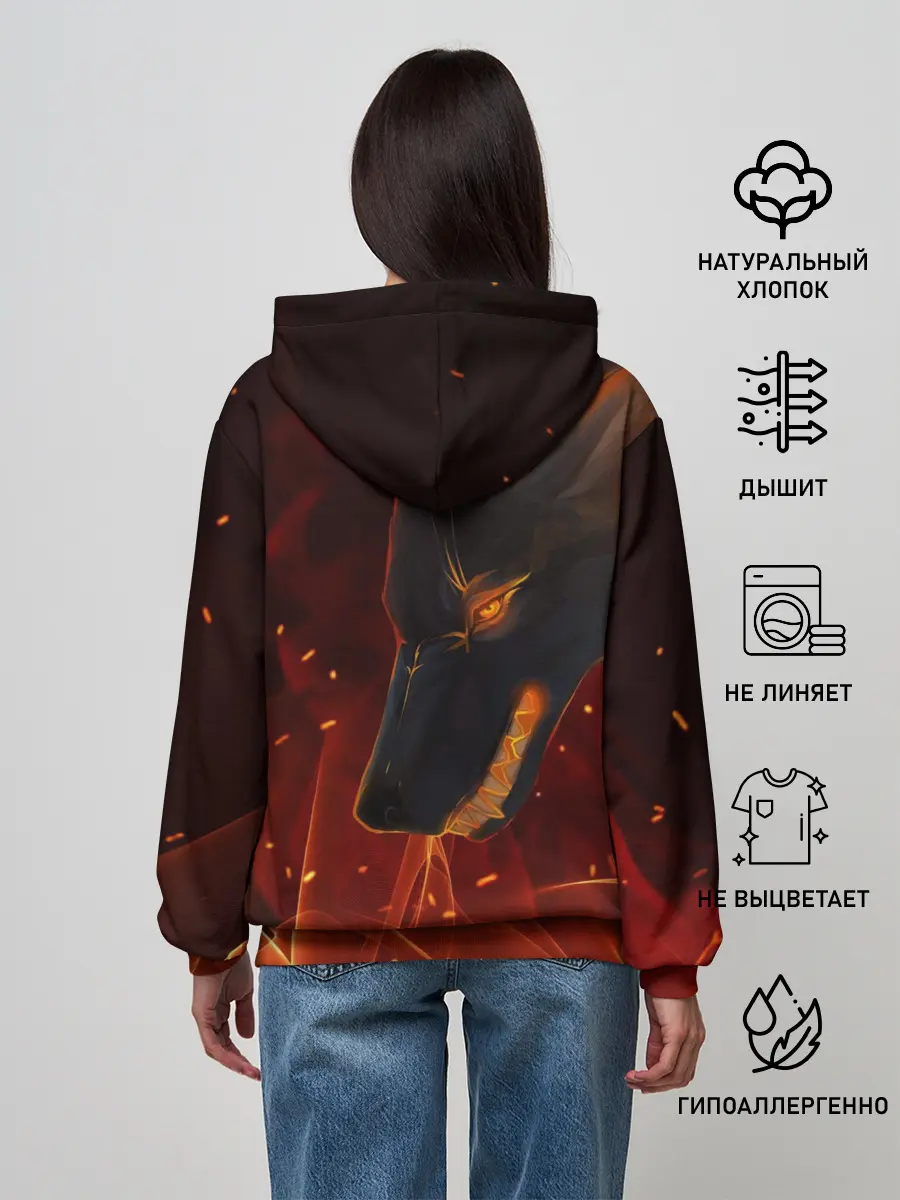 Женское худи / ОГНЕНЫЙ ВОЛК, 3d