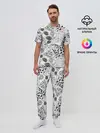 Мужская пижама с брюками / Черно-белый узор Тропики