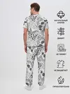 Мужская пижама с брюками / Черно-белый узор Тропики
