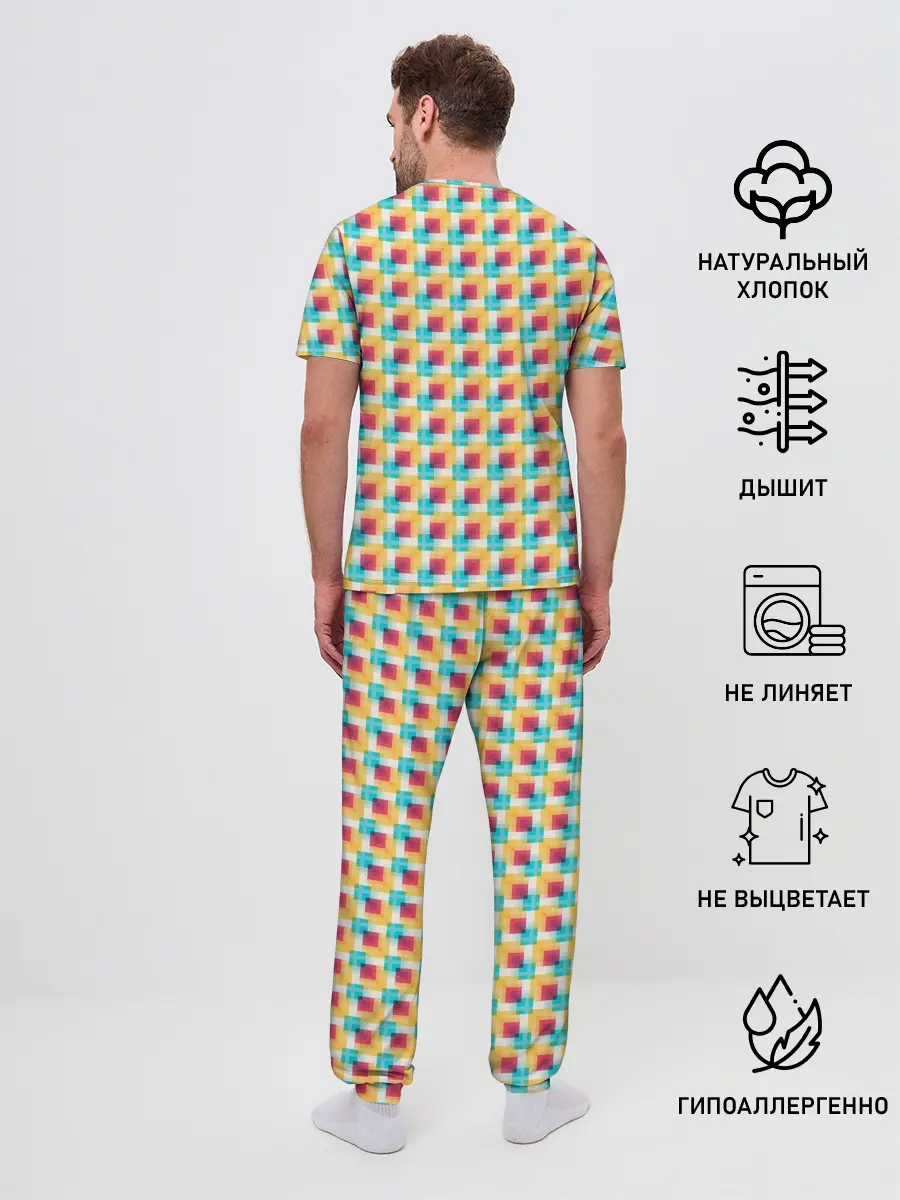 Мужская пижама с брюками / Красочные кубы