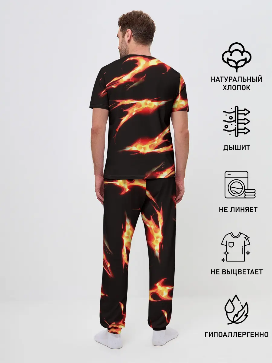Мужская пижама с брюками / Kimetsu no Yaiba пламенный узор