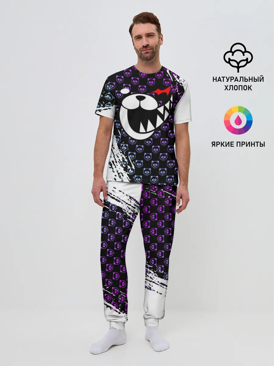 Мужская пижама с брюками / Монокума на фиолетовом паттерне