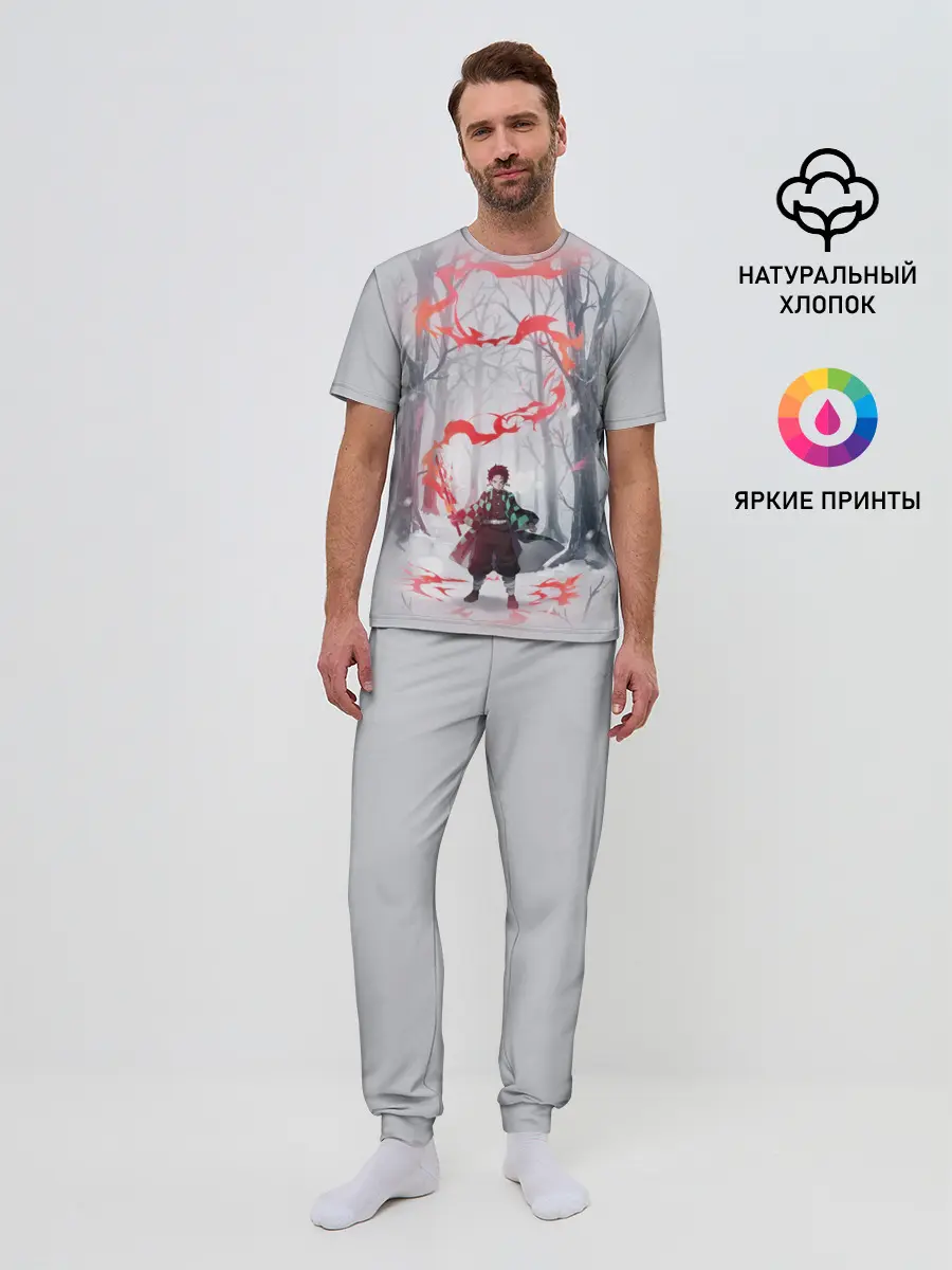 Мужская пижама с брюками / KIMETSU NO YAIBA красный след