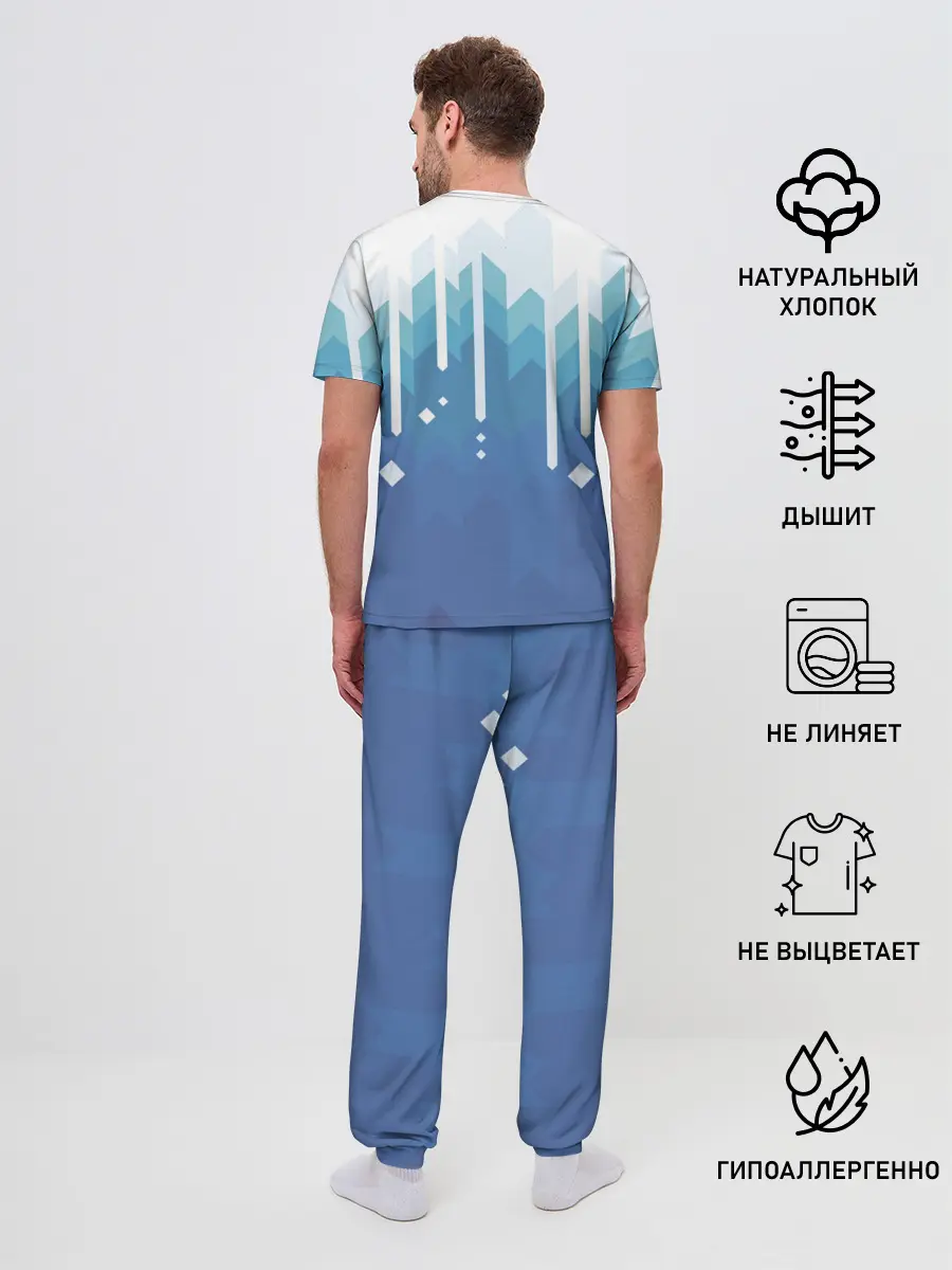 Мужская пижама с брюками / Пиксельные сливки