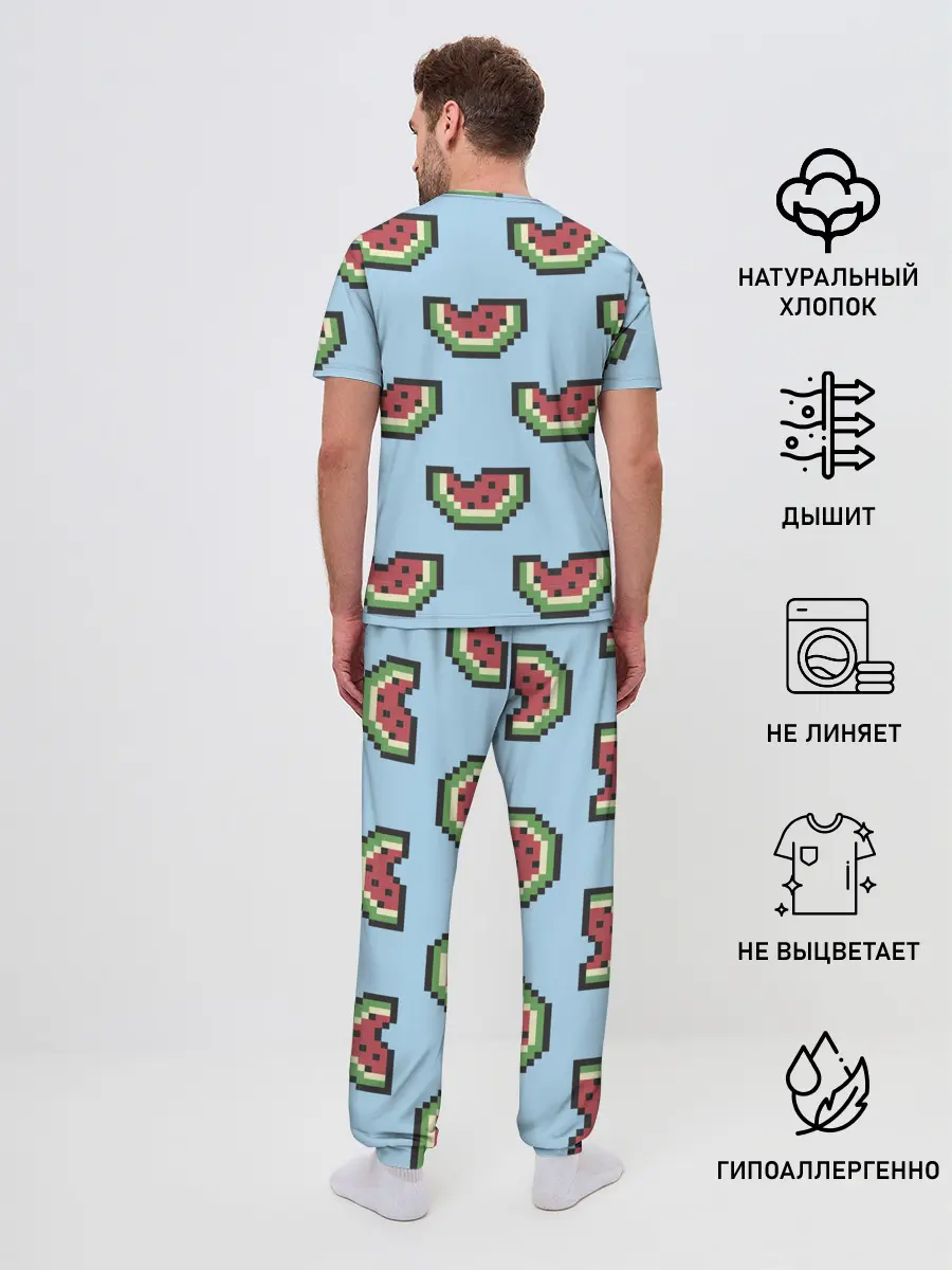 Мужская пижама с брюками / Пиксельный арбуз