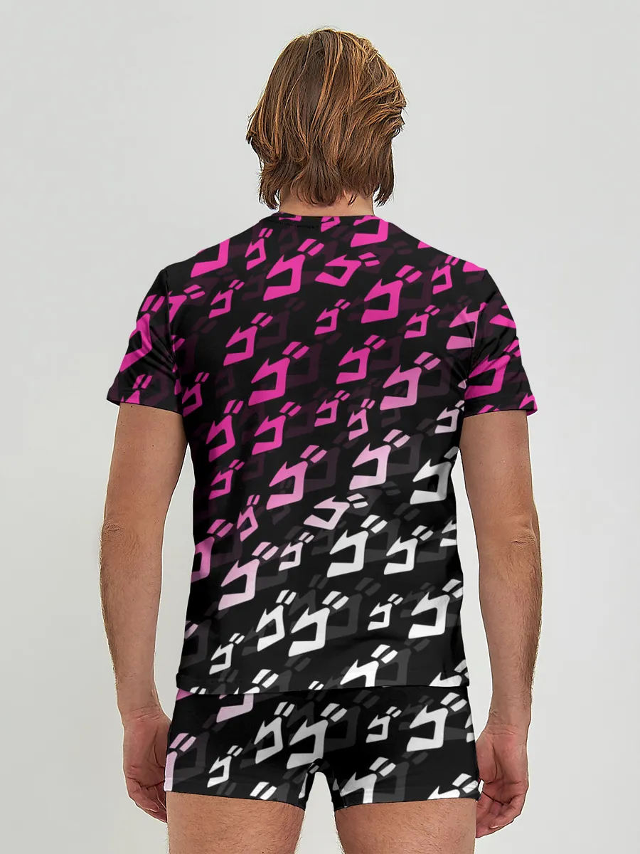 Мужские трусы с футболкой / Розовобелый паттерн джоджо