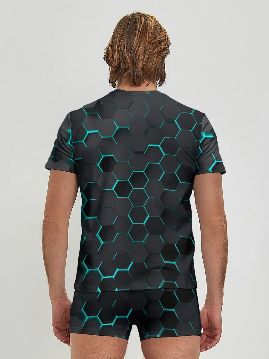 Мужские трусы с футболкой / 3D соты BLUE