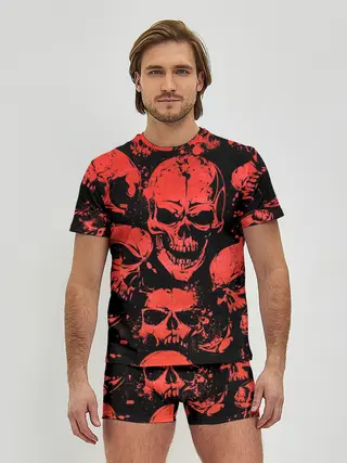 Мужские трусы с футболкой / Skulls pattern