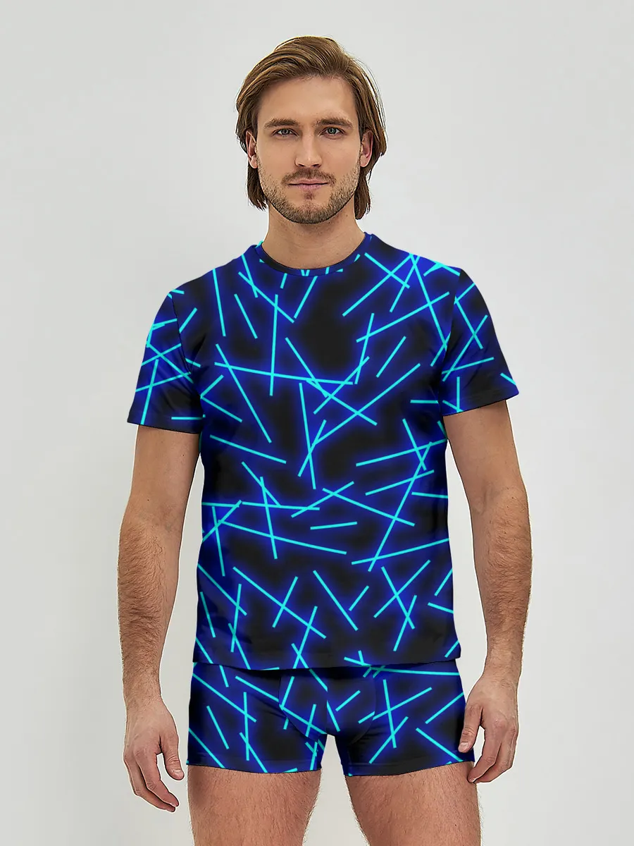 Мужские трусы с футболкой / Неоновые линии