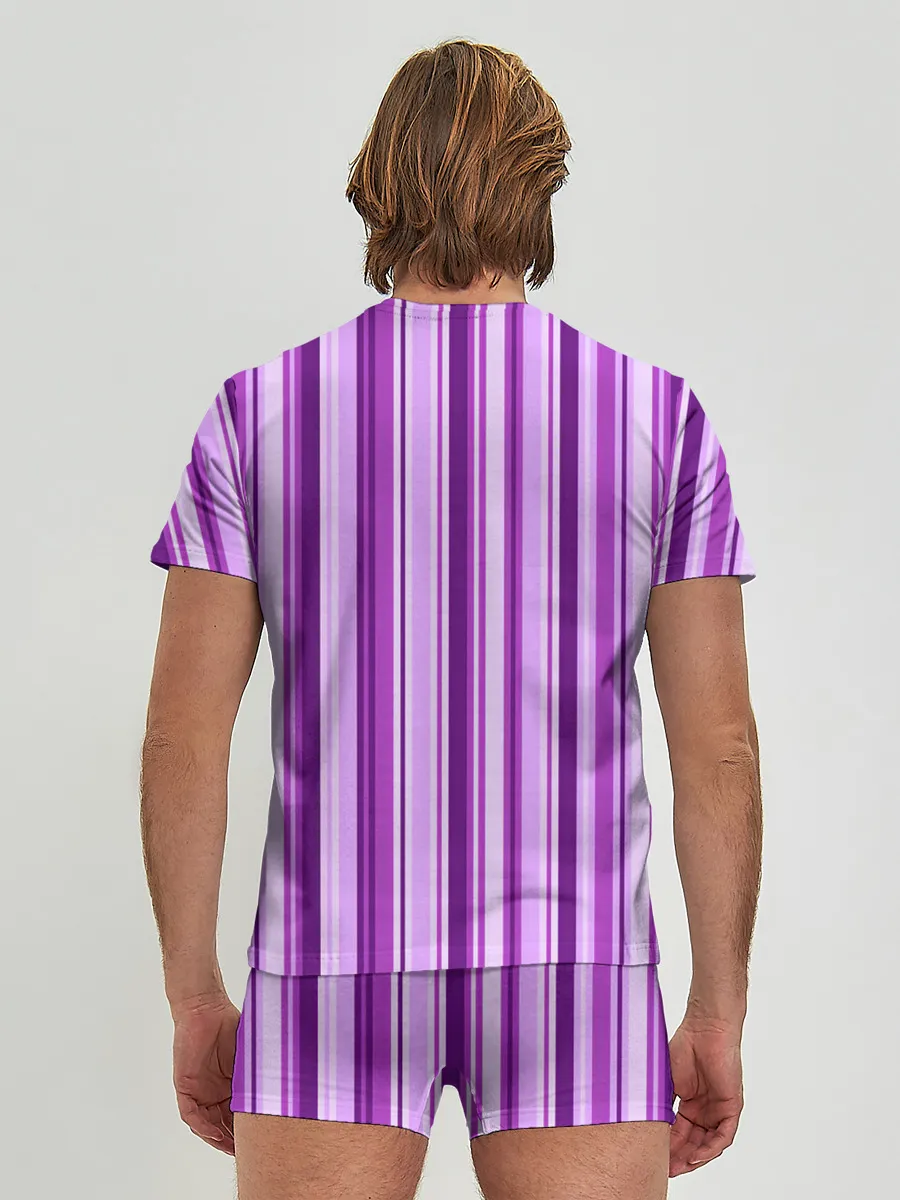 Мужские трусы с футболкой / Фиолетово-чёрные полосы