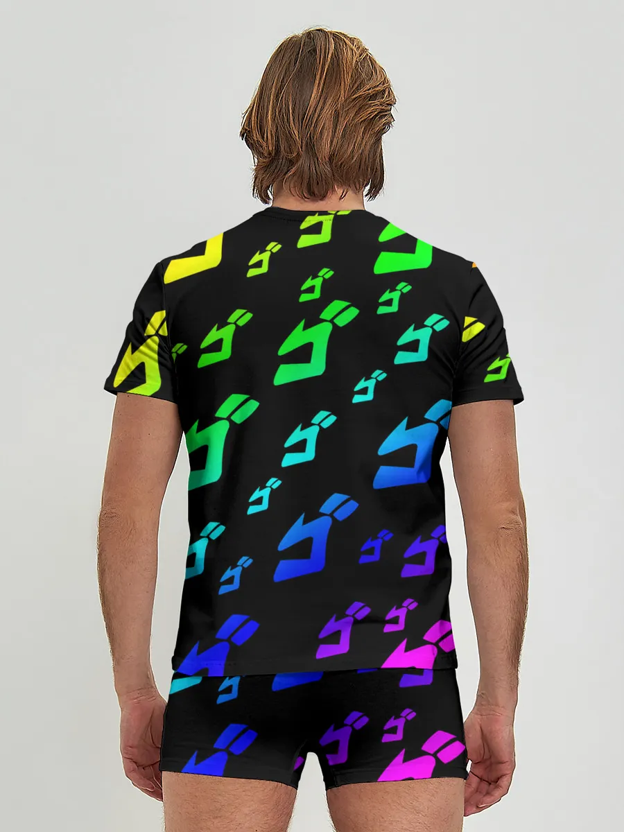 Мужские трусы с футболкой / Радужный Паттерн Лого ДжоДжо