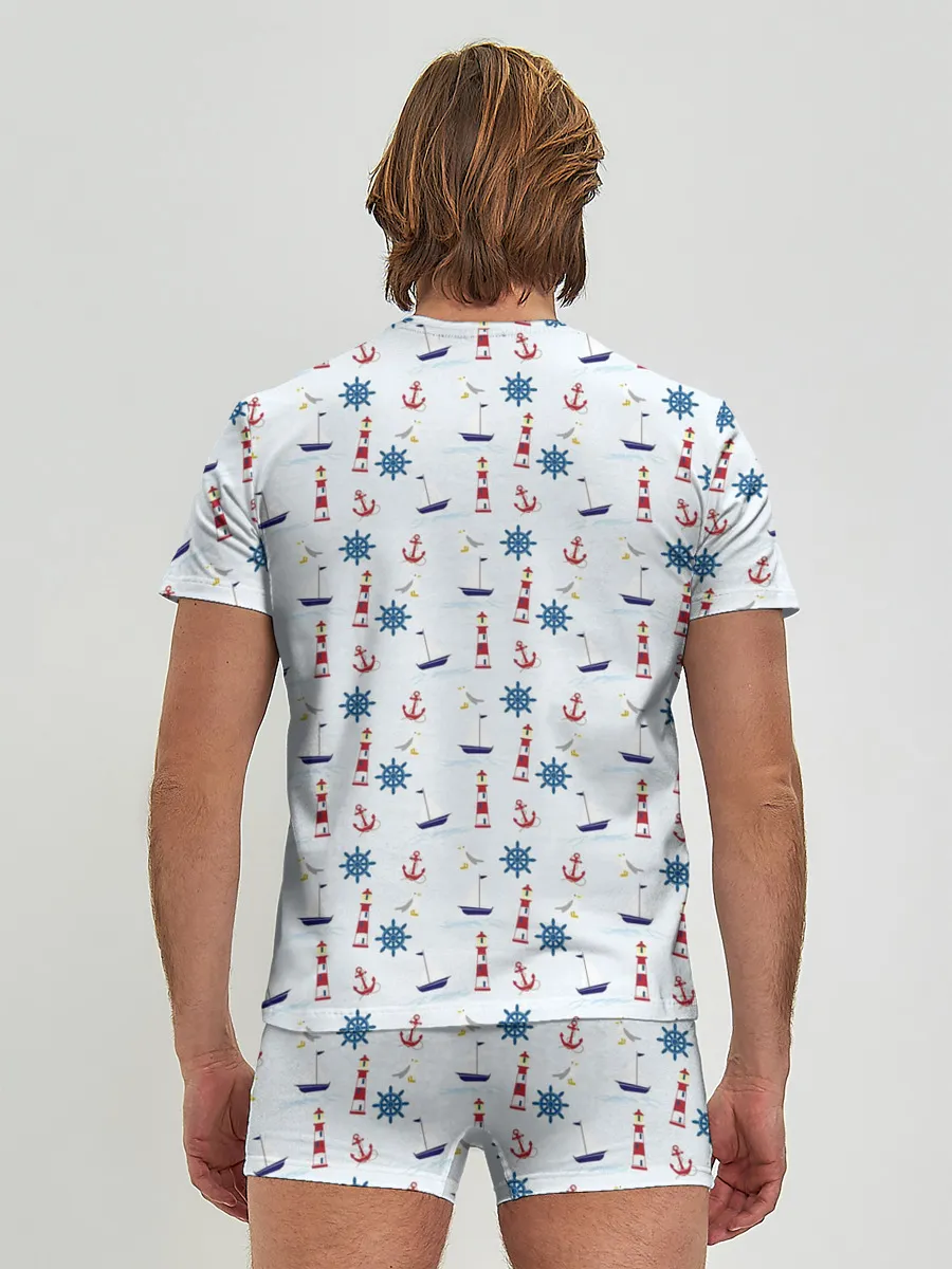 Мужские трусы с футболкой / Кораблики да маяки