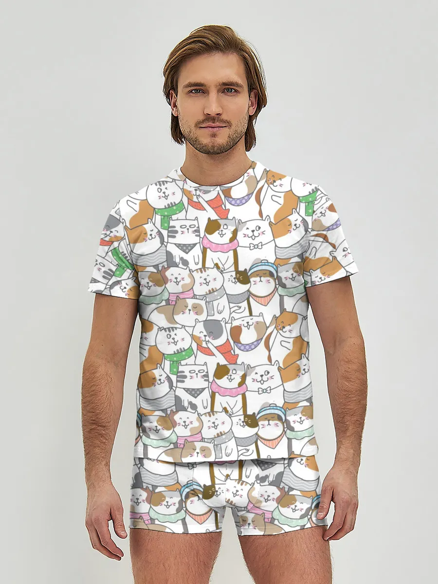 Мужские трусы с футболкой / Большая семья котиков