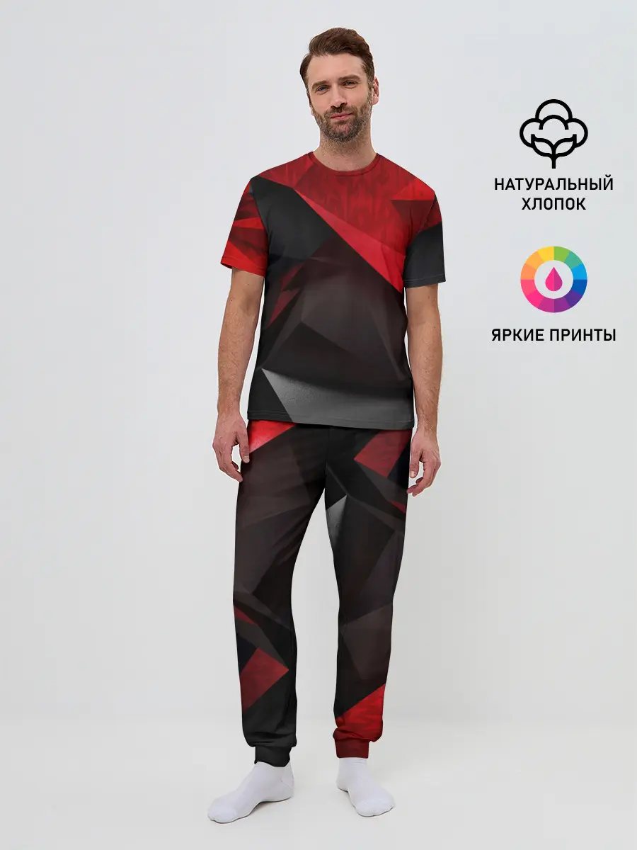 Мужская пижама с брюками / Red & Black