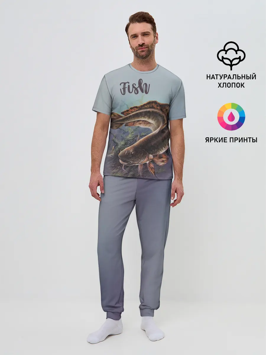 Мужская пижама с брюками / Fish