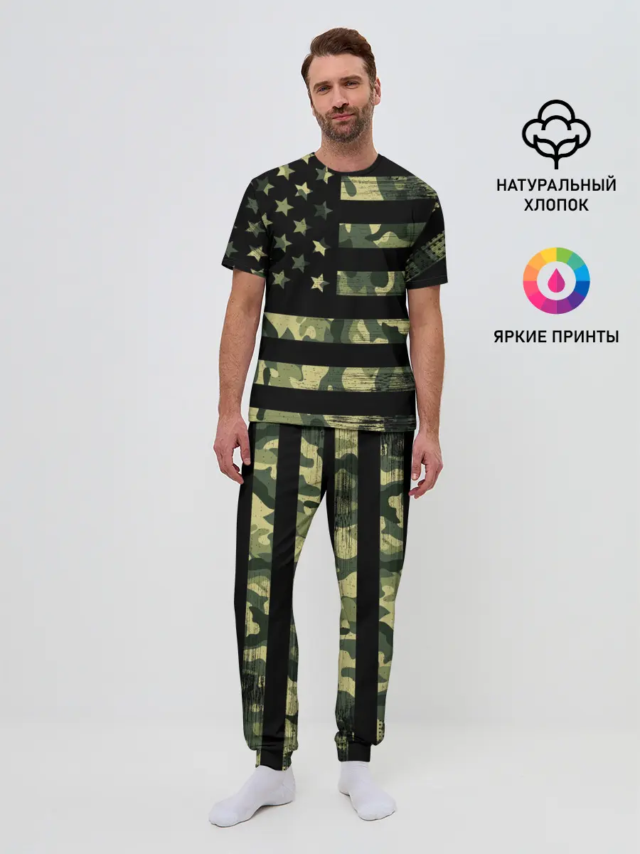 Мужская пижама с брюками / American Flag Camo