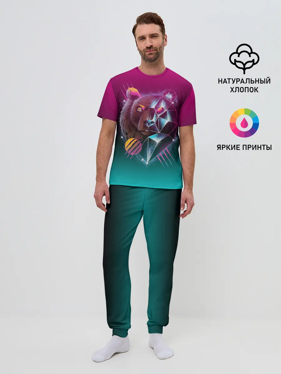 Мужская пижама с брюками / RETRO CYBER BEAR NEON