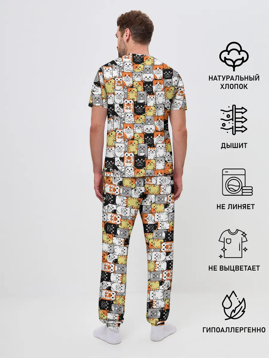 Мужская пижама с брюками / Котики