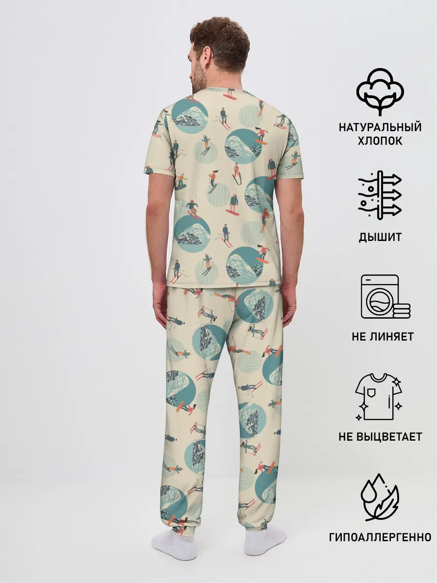 Мужская пижама с брюками / лыжники