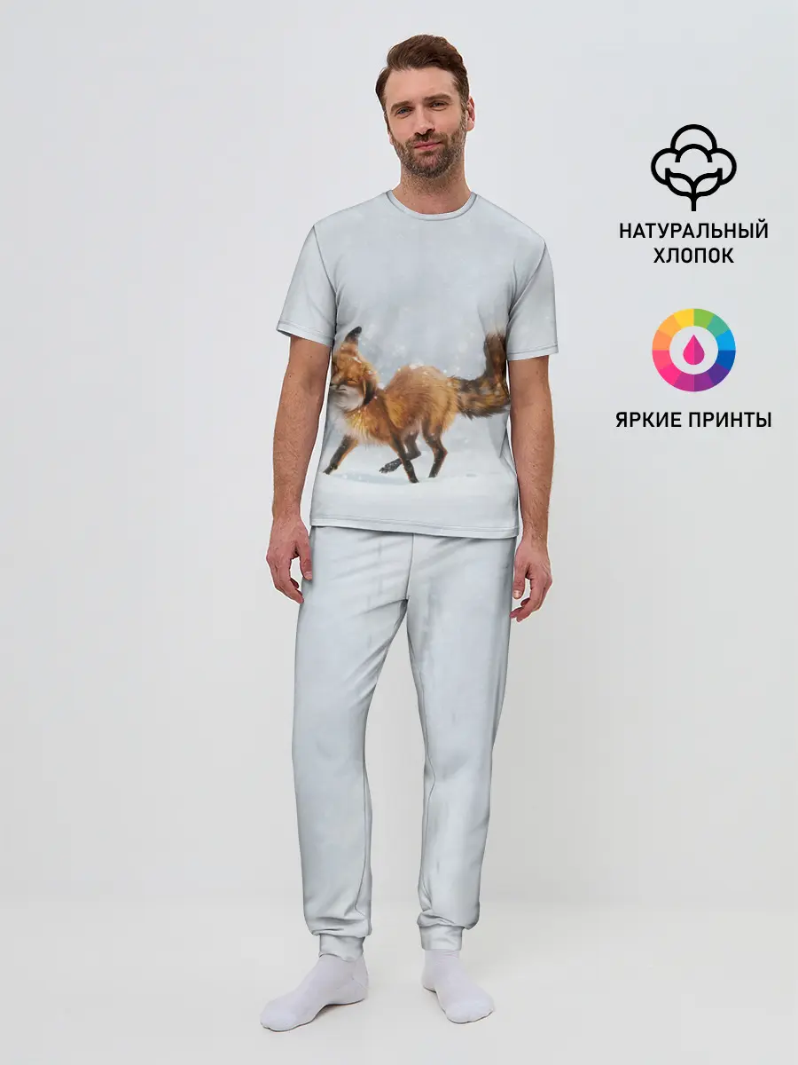 Мужская пижама с брюками / Зимняя лисичка