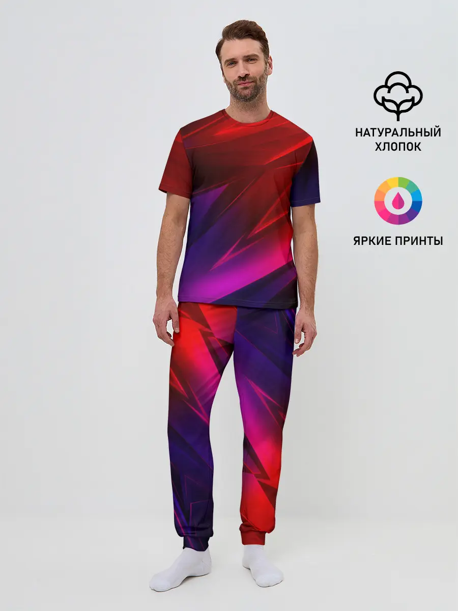 Мужская пижама с брюками / NEON GEOMETRY STRIPES