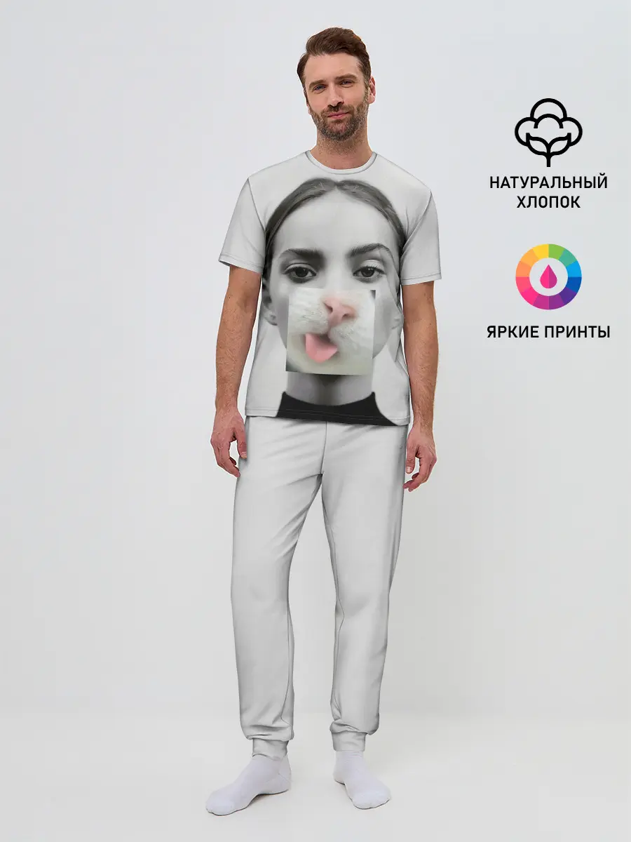 Мужская пижама с брюками / kitty face