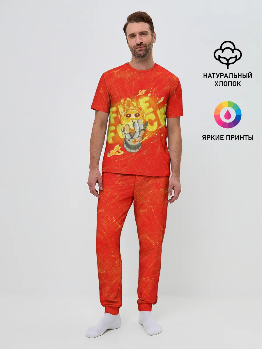 Мужская пижама с брюками / пламенная бригада пожарных красный фон