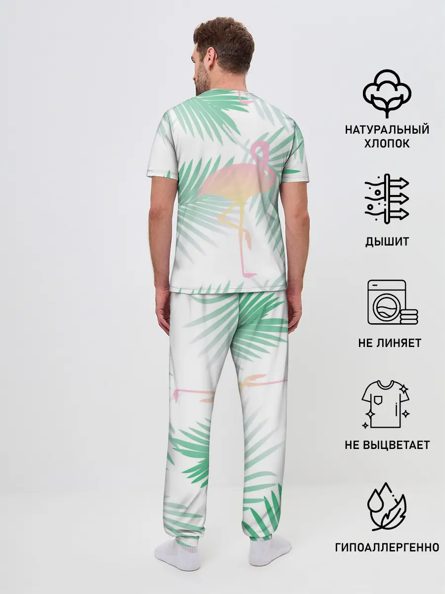 Мужская пижама с брюками / Фламинго в джунглях