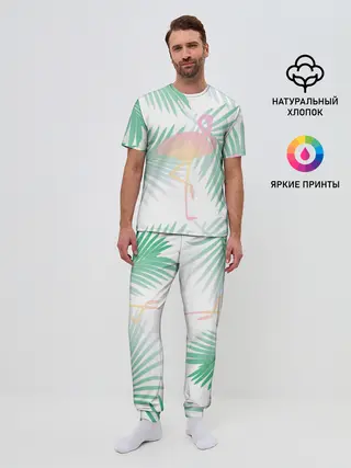 Мужская пижама с брюками / Фламинго в джунглях