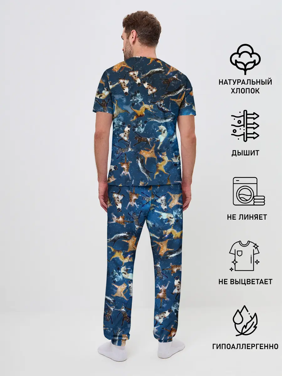 Мужская пижама с брюками / Космические коты
