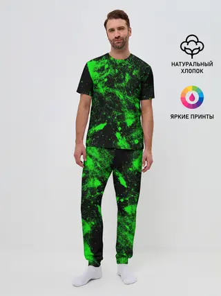 Мужская пижама с брюками / Зелёная краска