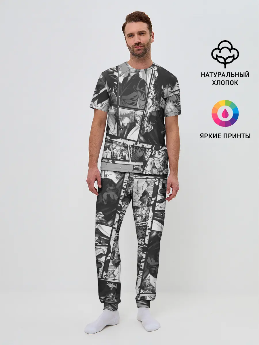 Мужская пижама с брюками / EPIC MAIN ANIME CHARACTERS 3D! monochome