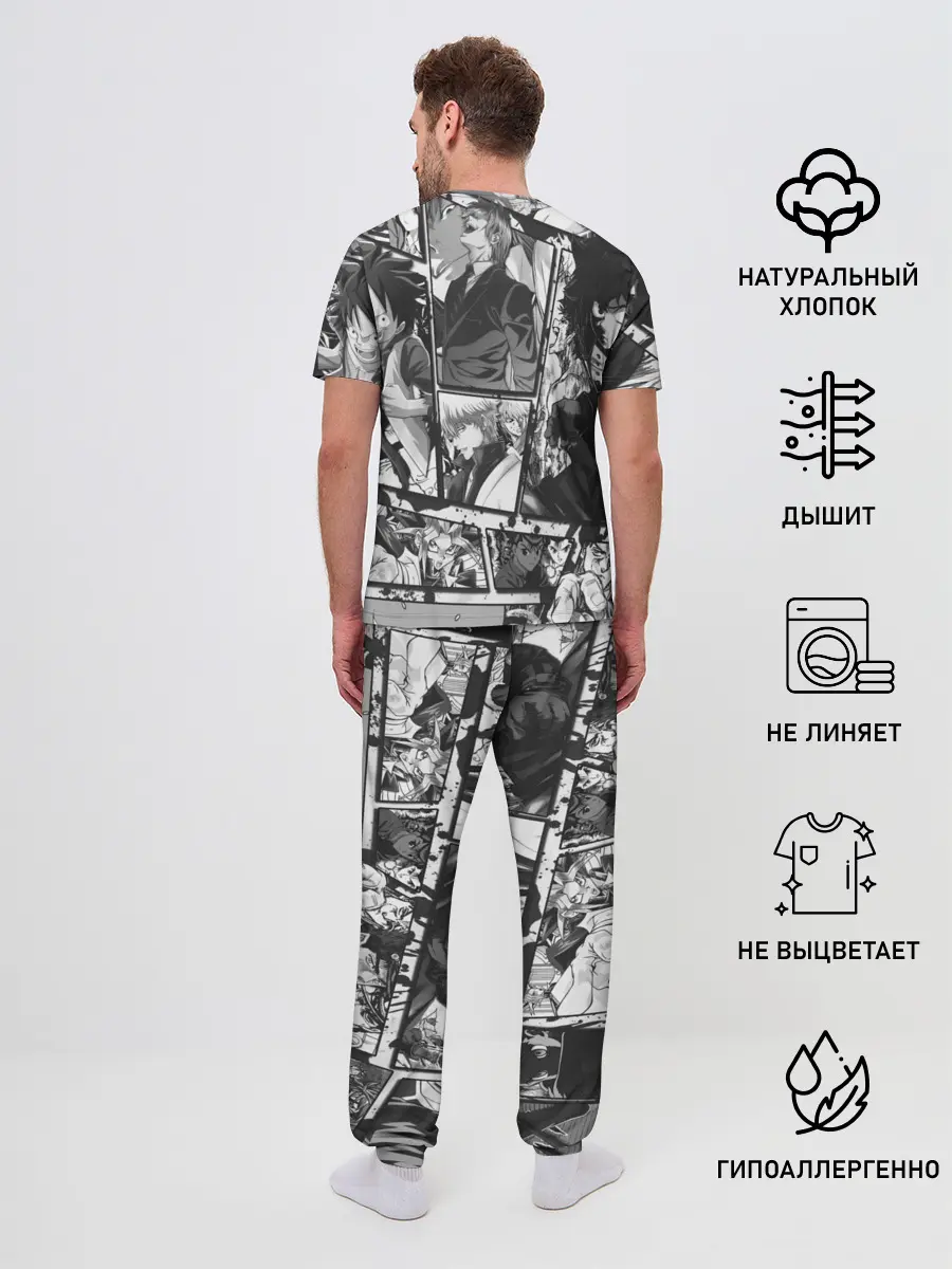 Мужская пижама с брюками / EPIC MAIN ANIME CHARACTERS 3D! monochome