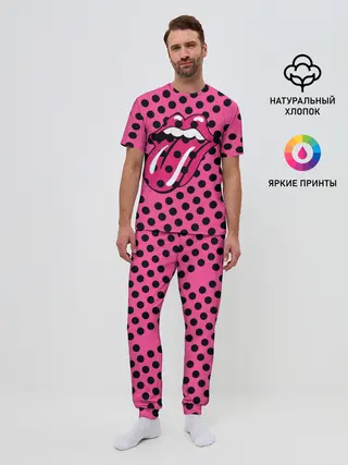 Мужская пижама с брюками / rolling stones pink logo