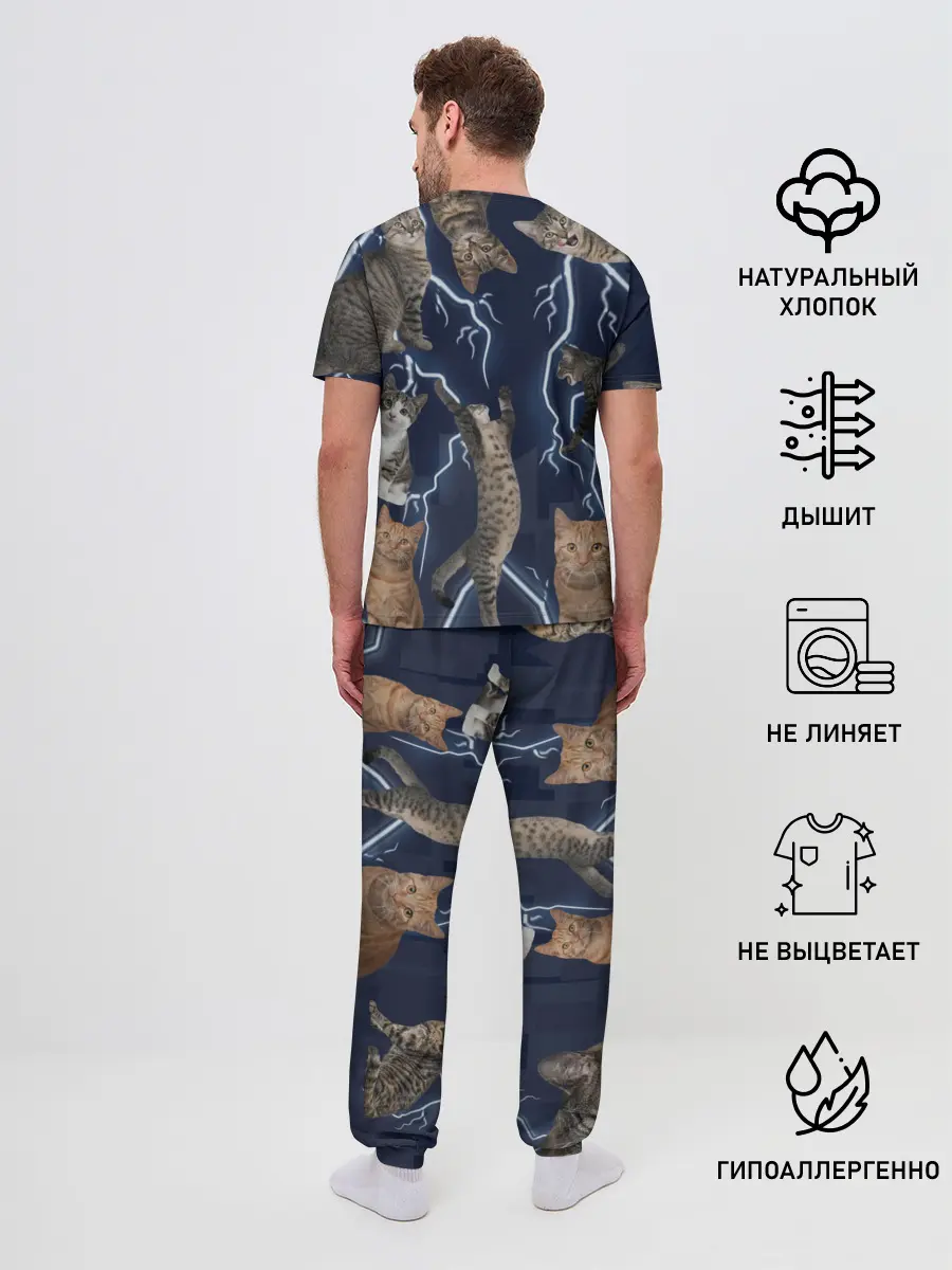 Мужская пижама с брюками / Коты
