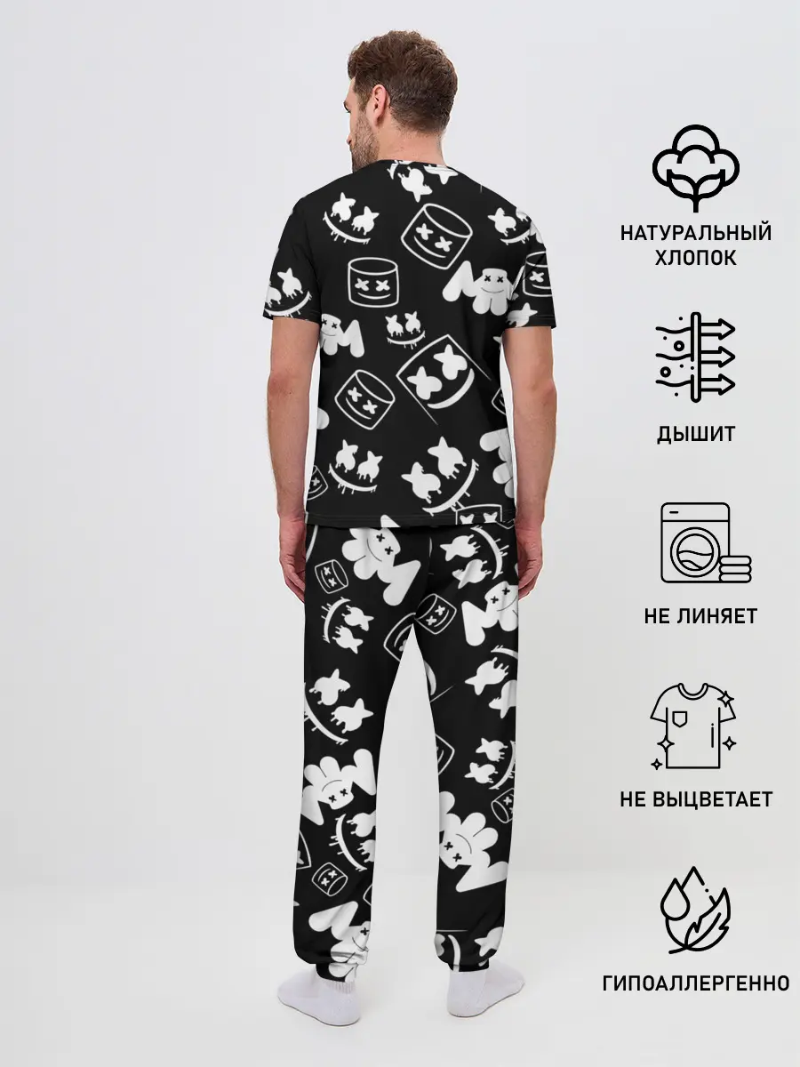 Мужская пижама с брюками / Marshmello ЧБ