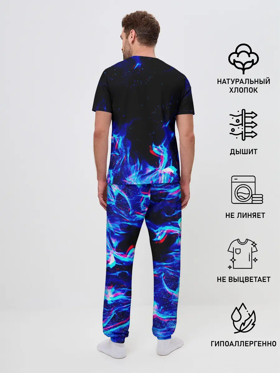 Мужская пижама с брюками / СИНИЙ ОГОНЬ ГЛИТЧ | BLUE FIRE GLITCH