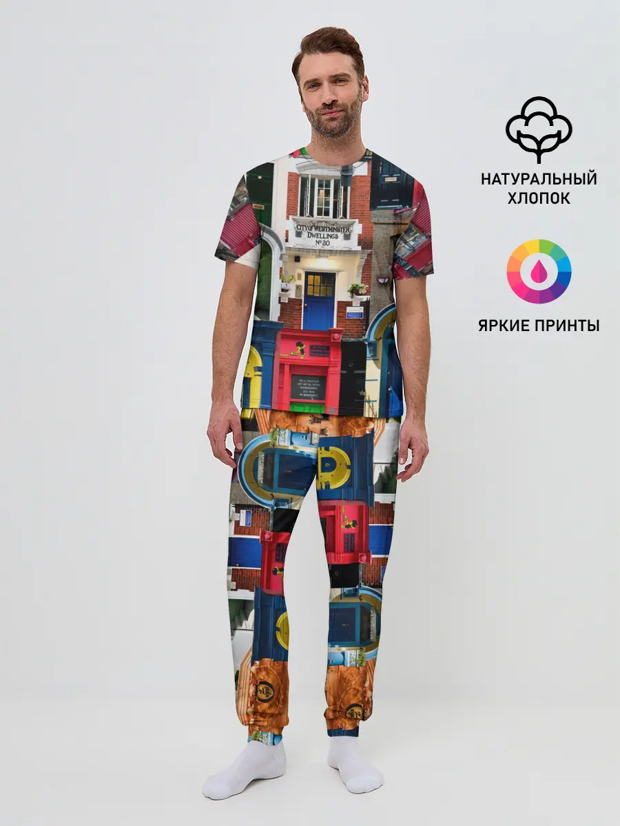 Мужская пижама с брюками / London doors цифровой коллаж