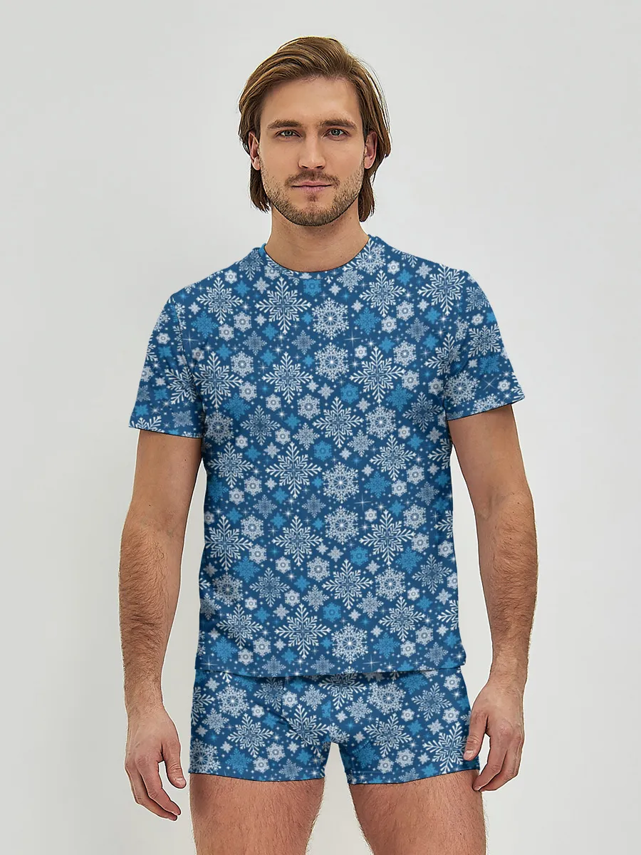 Мужские трусы с футболкой / Снежные Узоры на Новый Год