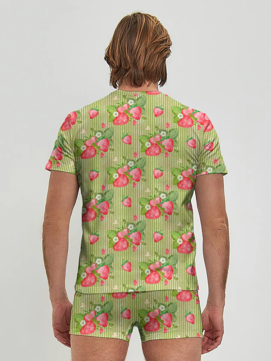 Мужские трусы с футболкой / Клубничка паттерн