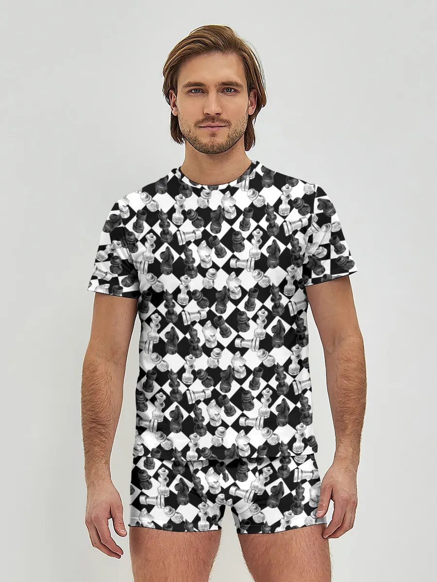 Мужские трусы с футболкой / Шахматы на шахматной доске