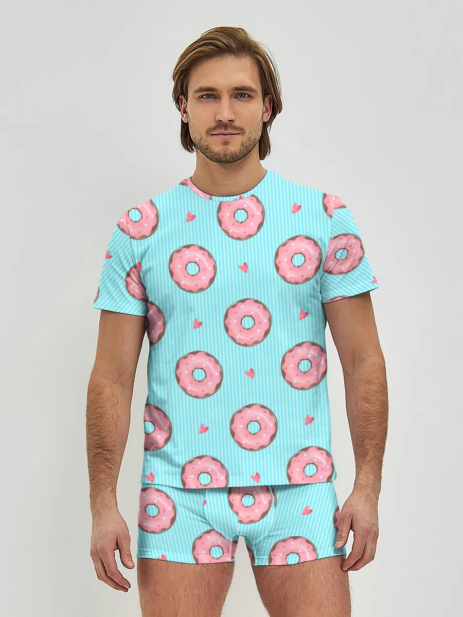 Мужские трусы с футболкой / Розовые пончики