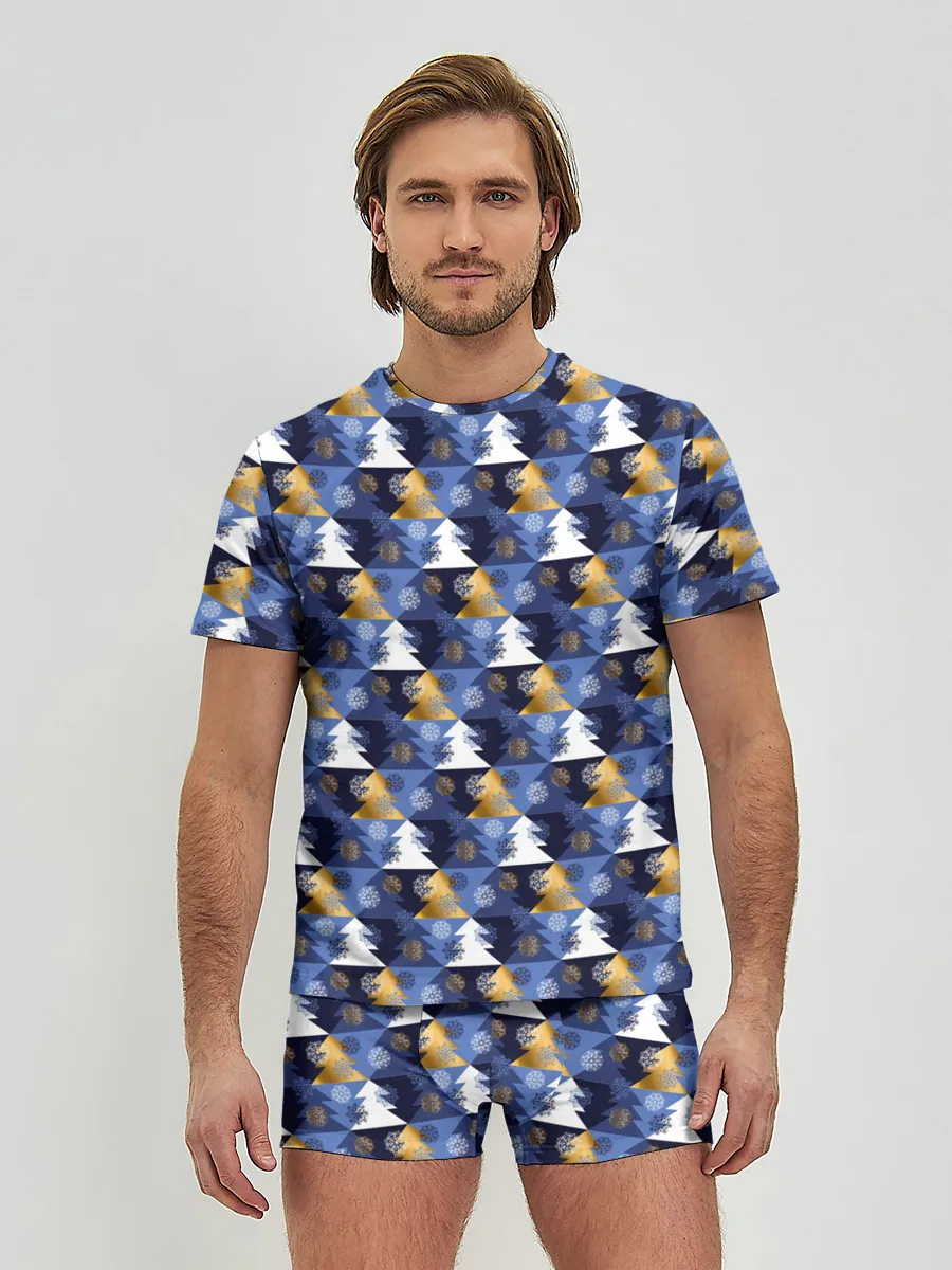 Мужские трусы с футболкой / Ёлочки - Снежинки