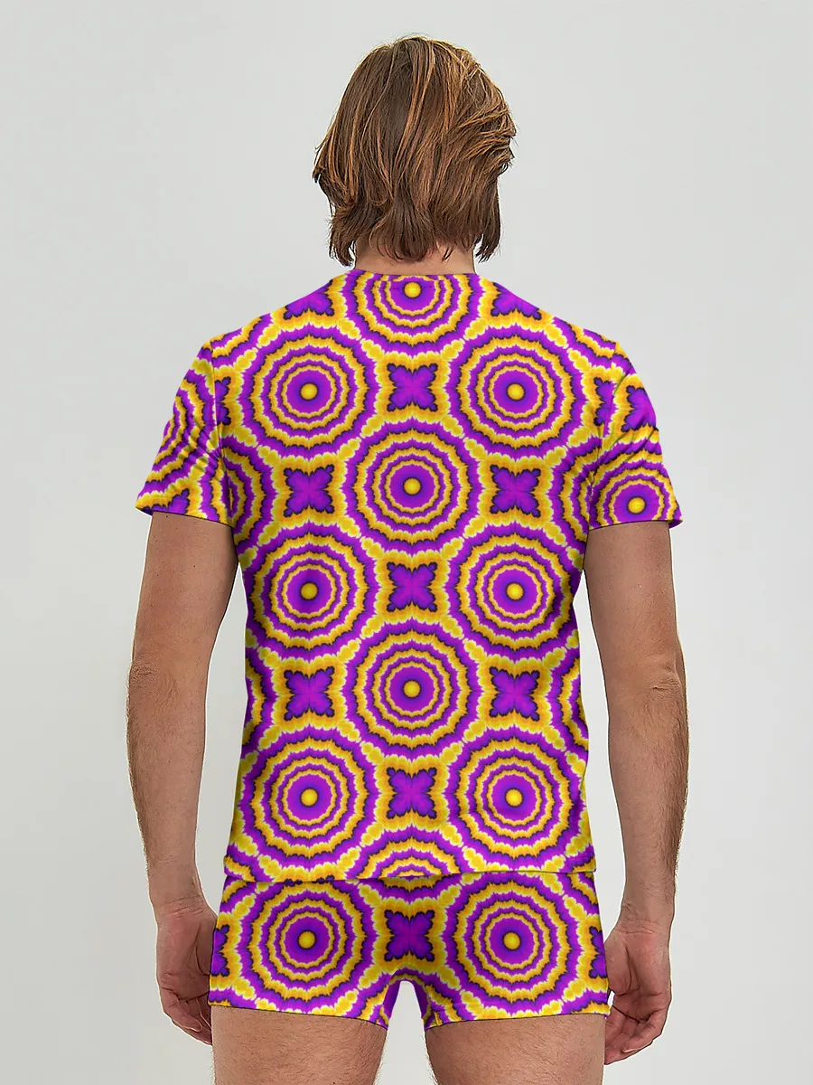 Мужские трусы с футболкой / желтые и пурпурные цветы