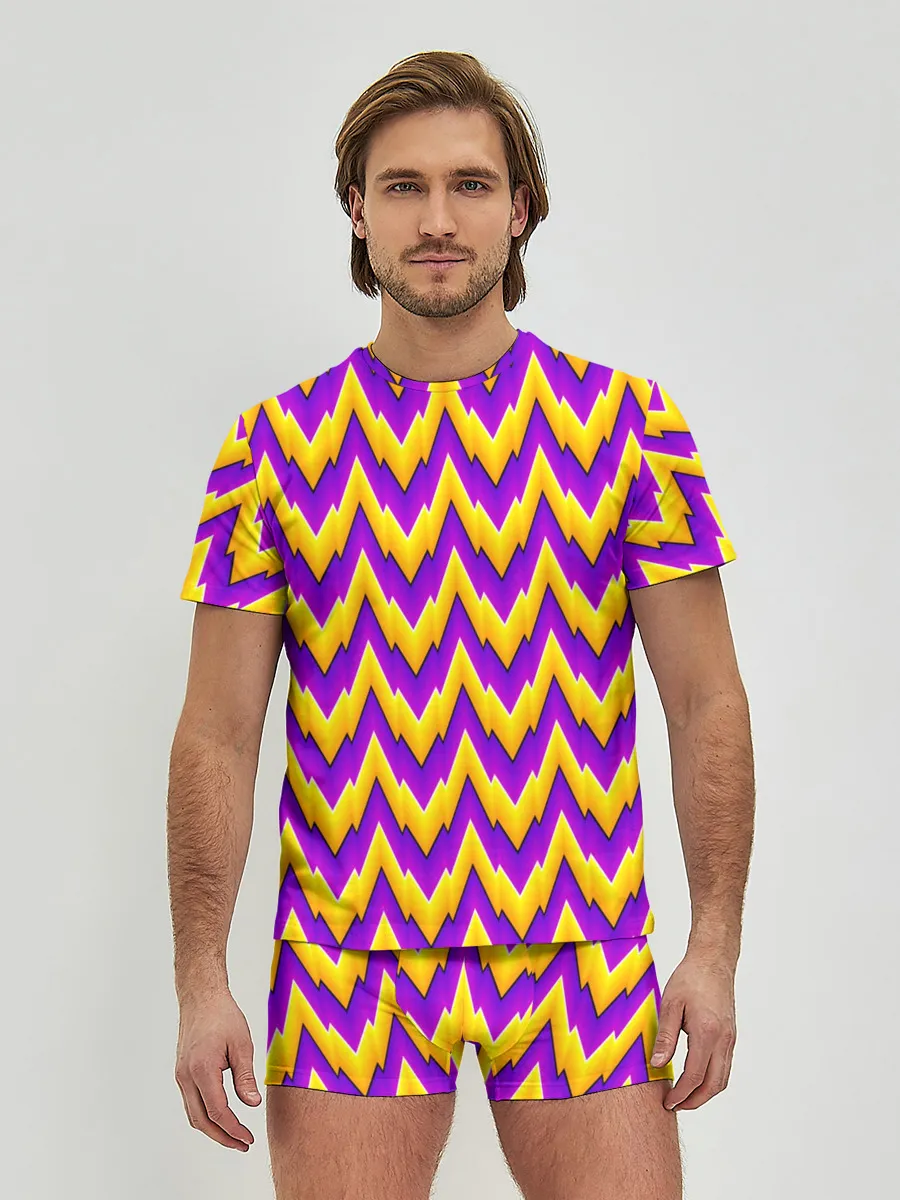 Мужские трусы с футболкой / Желто-Фиолетовые Волны