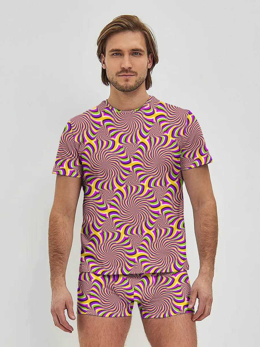 Мужские трусы с футболкой / Желто-фиолетовая иллюзия вращения