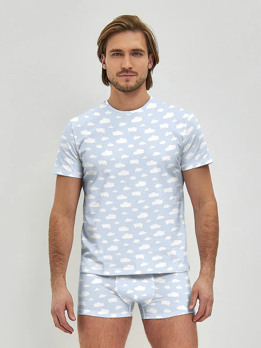 Мужские трусы с футболкой / Принт с облаками