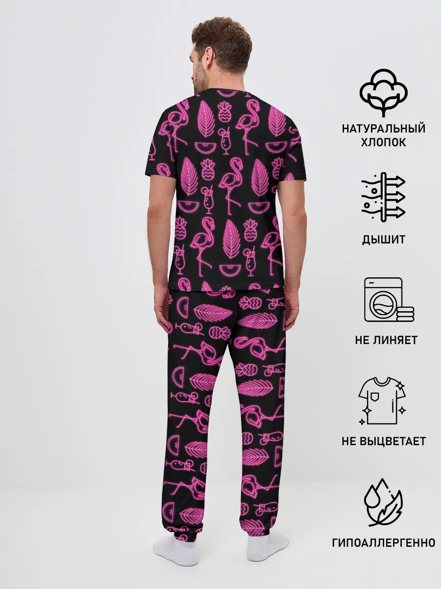 Мужская пижама с брюками / Светящийся фламинго