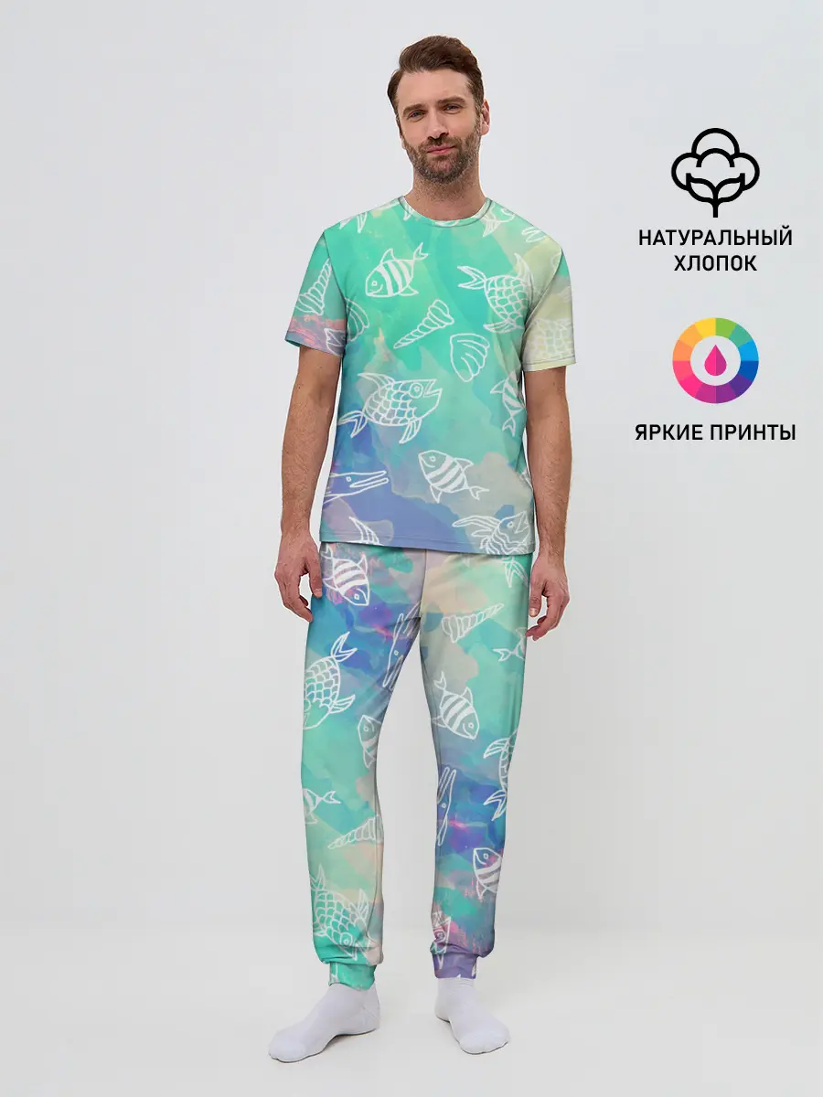 Мужская пижама с брюками / Рыбы