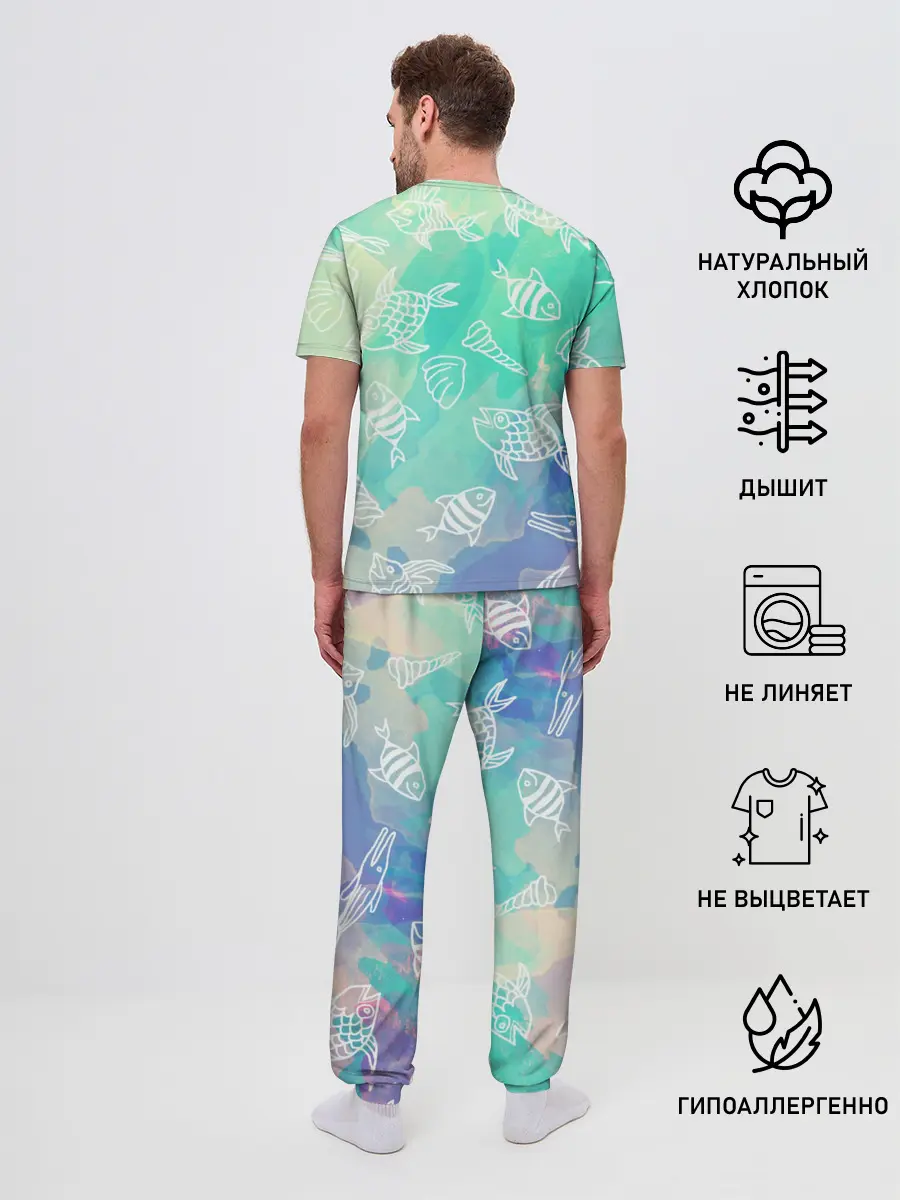 Мужская пижама с брюками / Рыбы